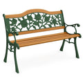 Gartenbank aus Holz und Gusseisen mit Rosenmuster