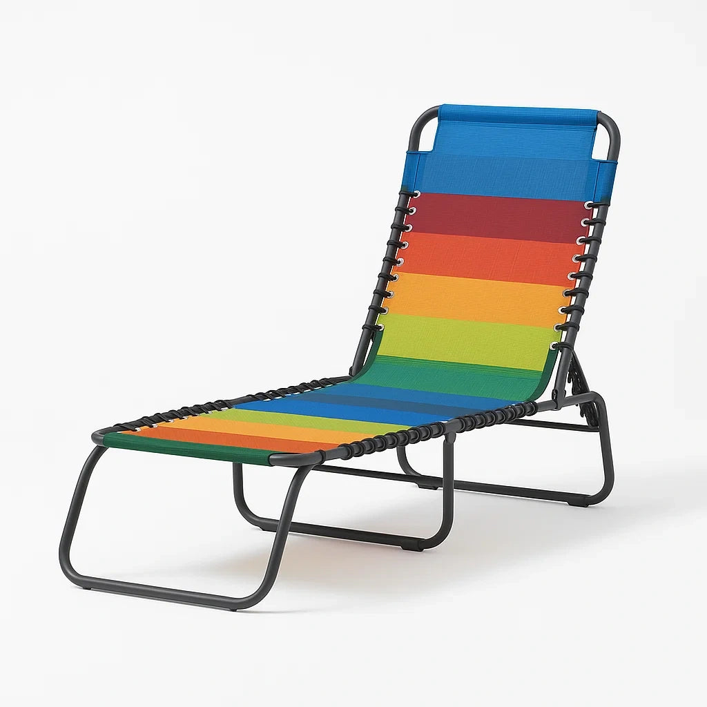 Bunte Sonnenliege aus Textilien mit Stahlrahmen