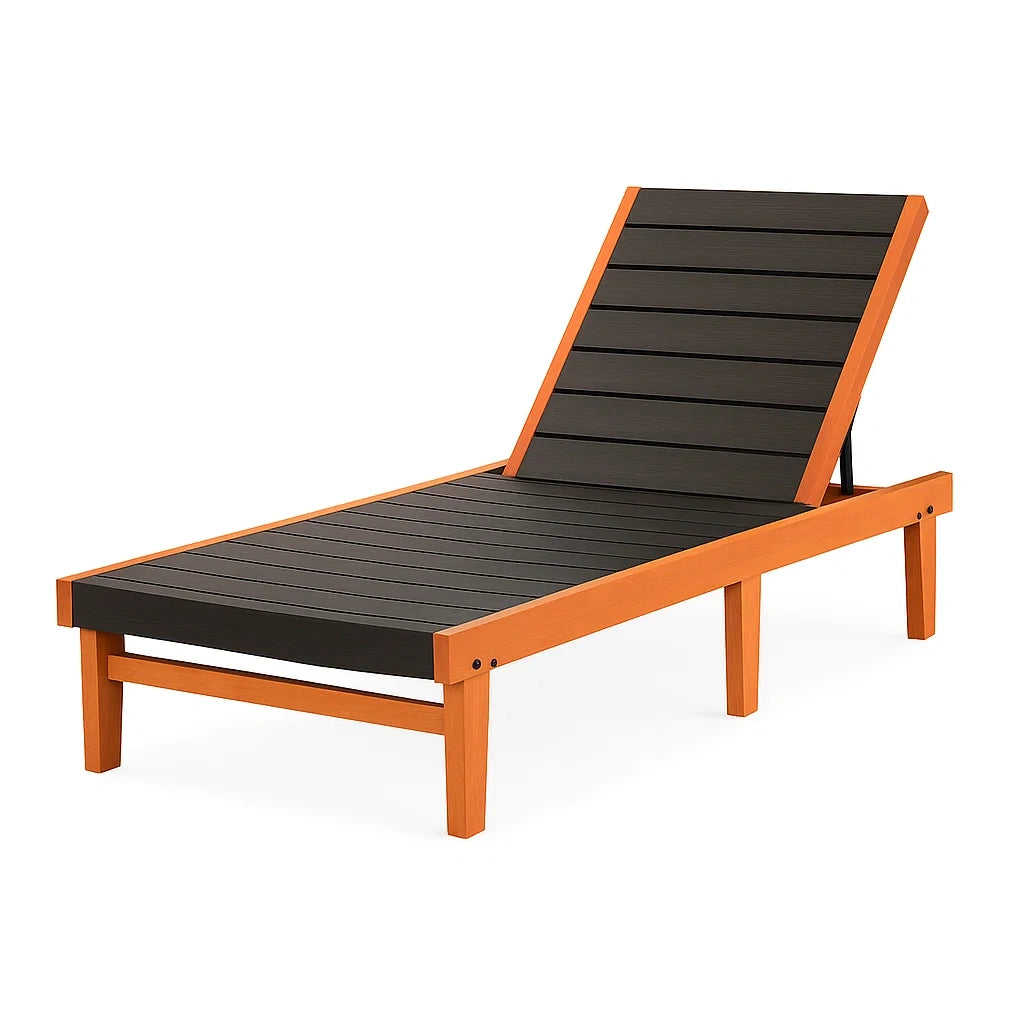 Verstellbare Sonnenliege aus Akazienholz und Polypropylen in Schwarz/Orange