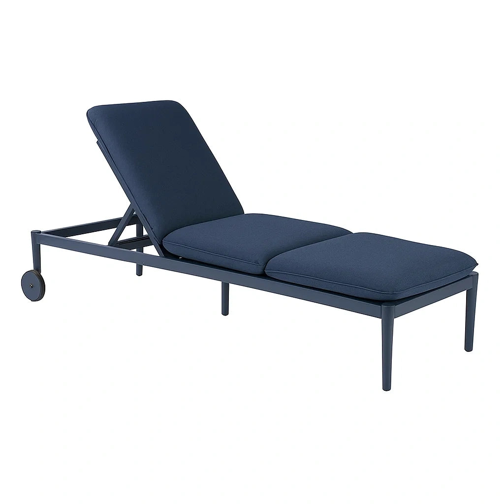 Aluminium Sonnenliege Blau mit Kissen und Rollen