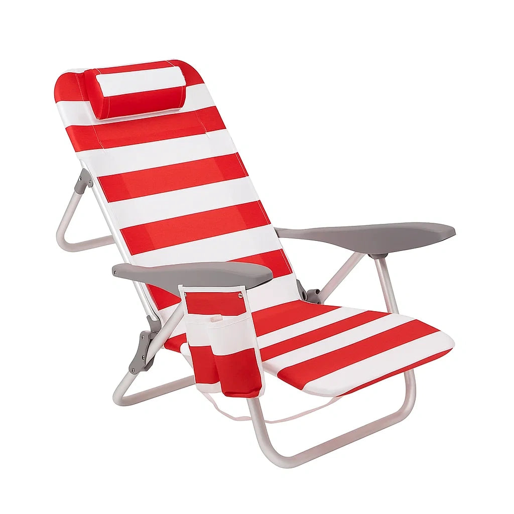 Klappbarer Strandliegestuhl Aluminium Polyester Rot/Weiß